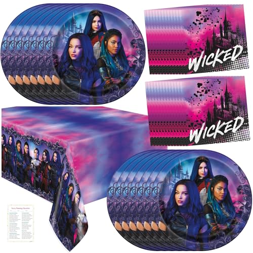 Descendants Party Decorations for 16 - Bundle with Descendants Plates and Napkins Tablecloth Checklist - Birthday Party Supplies - Officially Licensed