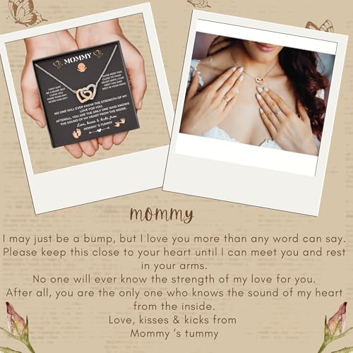 LOTUS-A Pregnancy Gifts for First Time Moms - Sterling Silver S925 Interlock Heart Pendant Necklace with Message Card Mother To Be Soon Present for Expecting Pregnant Women2