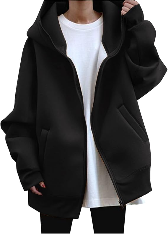 Amazon Co Jp レディース パーカー スウェット 裏毛 無地 スウェットシャツ フード付き ジップアップ フードパーカー ジップパーカー トレーナー 長袖 韓国 カジュアル アウター 春 秋 冬 Tシャツ オーバーサイズ 服 ファッション小物