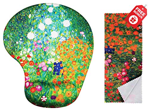 Gustav Klimt Flower Garden Ergonomic Design Mouse Pad with Wrist Support. Gel H