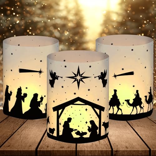 Lote de 12 candelabros decorativos de mesa, decoración cristiana, regalos cristianos, nacimiento de Jesús, pesebre, mini velas de té de Navidad, candelabros decorativos para interior y exterior