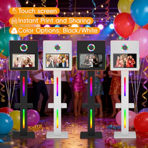 Image of DSLR Photo Booth Built-in Mini PC and Flight Case, Mirror Photo Booth with 15.6 inch Touch Screen,RGB Lights,App Control, for Parties Weddings Event Rentals (White)
