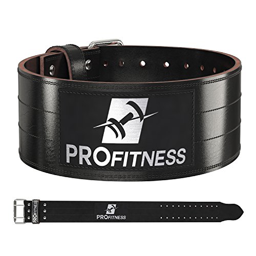 ProFitness Dark Leather Workout Belt (4 Inches Wide) – Proper Weightlifting Form – Lower Back and Lumbar Support for Powerlifting Workouts, Deadlifts (Black/Black, X-Large)