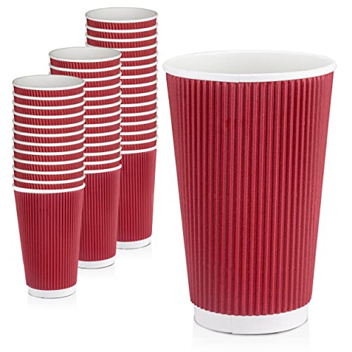 Einweg-Kaffeebecher, 473 ml, dunkelrot, doppelwandig, isoliert, gewellt, für Schokolade, Tee, Kakao, robust, lebensmittelecht, umweltfreundlich, 50 Stück Cover