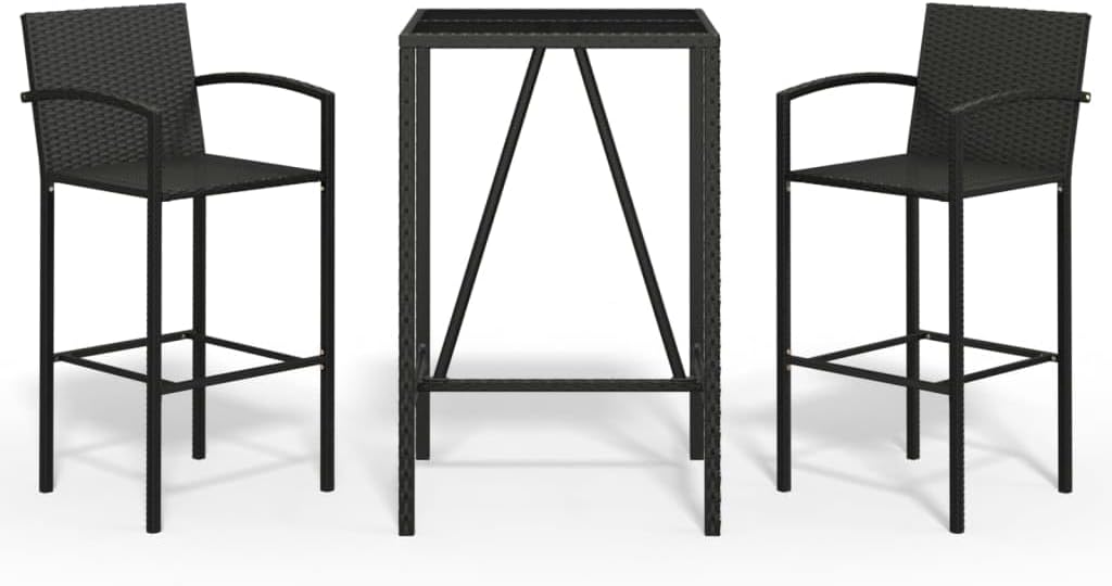 3 Piece Patio Bar Set Black Poly Rattan, Garden Furniture Sets