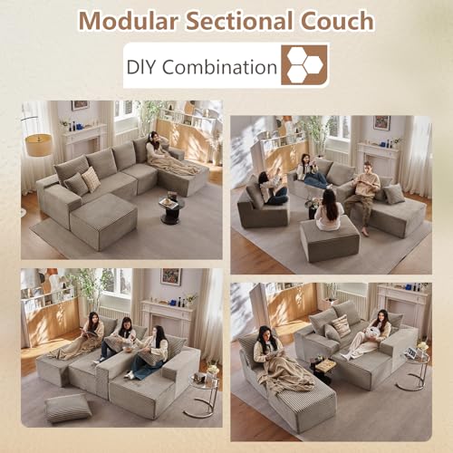 Image of 135.4 inchModular Sectional Sofa, Boneless Couch U-Shaped Sofa for Living Room | Cloud Couch Sectional with Ottoman, 4 Seater Deep Seat Memory Foam Compressed Sofa, No Assembly, Right-Facing Chaise, Camel