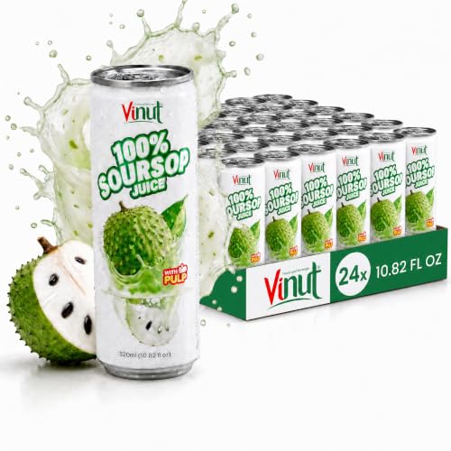 Image of VINUT 100% Soursop Juice with Pulp (Guanabana, Graviola), No Added Sugar, Not From Concentrate, Gluten Free & Non-GMO Drink, 100% Vegan /Plant-Based, 10.82 fl oz Cans (Pack of 24)
