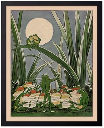 Poster Master Frogs Under The Moon Poster - Frog Print - 8x10 Poster & Black Frame Bundle image 2