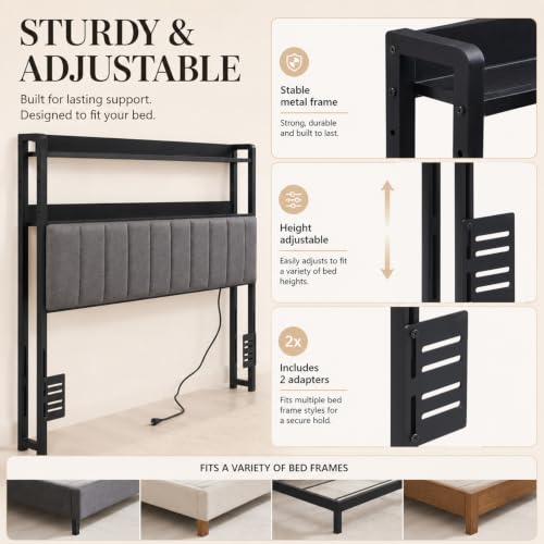Image of Upholstered Queen Headboard with Storage and USB (Queen (U.S. Standard))