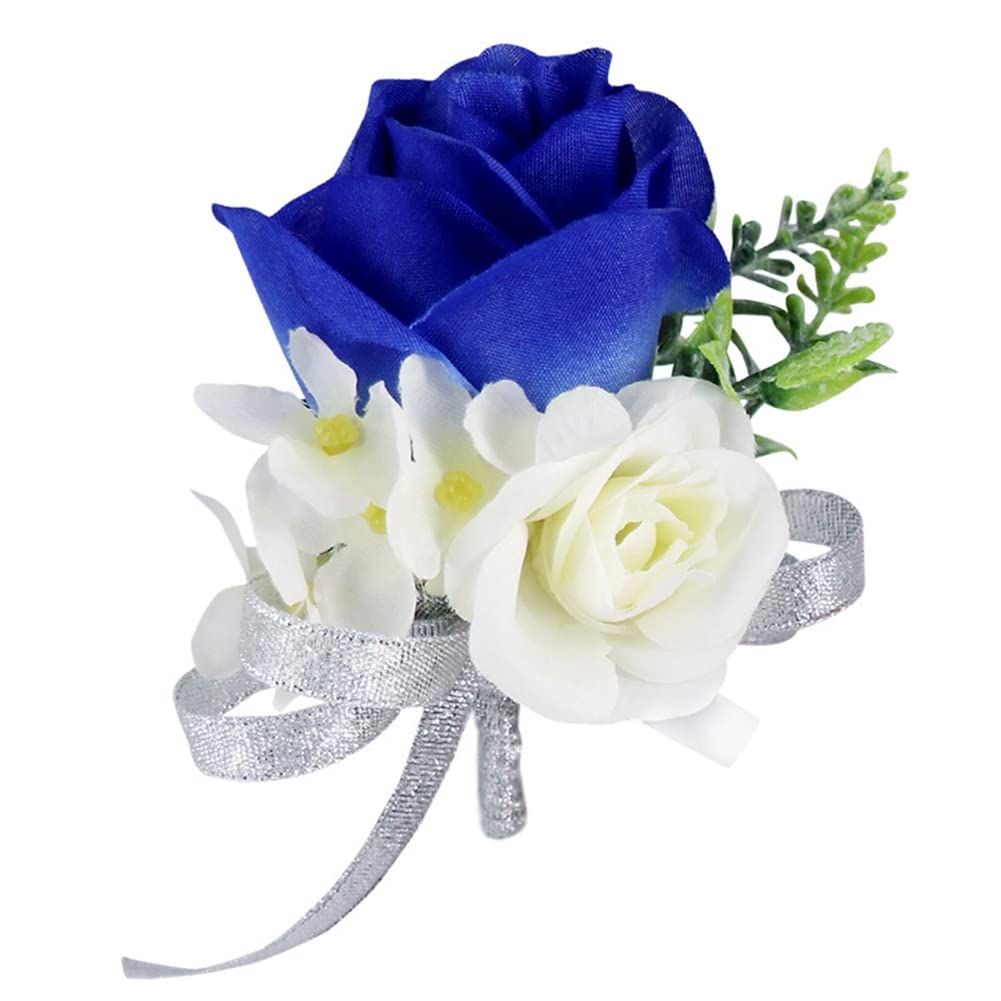 Yurosiay 2 unidades de rosas azules para boda, flores artificiales para novio, rosas hechas a mano, boutonniere para novia, elegante, para bodas, banquetes