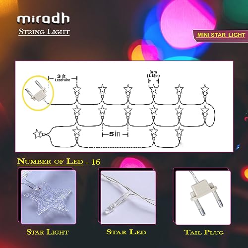 Image of MIRADH 14 Star Shape String Led Light 3 Meter led Lights for Home Decoration Plug in Fairy String Lights, Diwali Lights for Decoration for Home Still Mode Only Strip Lights (14 Star Warm White)
