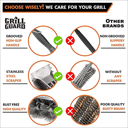 BBQ Grill Reinigungsbürste & Schaber - Grilldrahtbürste für Grill - 45cm Edelstahl Grillrostreiniger - Grillzubehör & Werkzeuge für Weber Gas/Holzkohle/Elektro/Infrarot - Geschenke für Männe (groß) 4