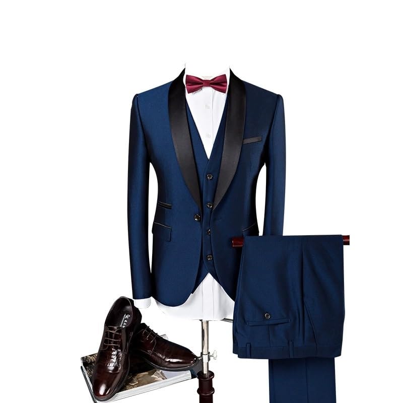Slim Fit 3 Piece Tuxedo Outfit for Men Vest Pants Suit for Business Formal Wedding Office Groom Prom Look(Blue,XX-Large)