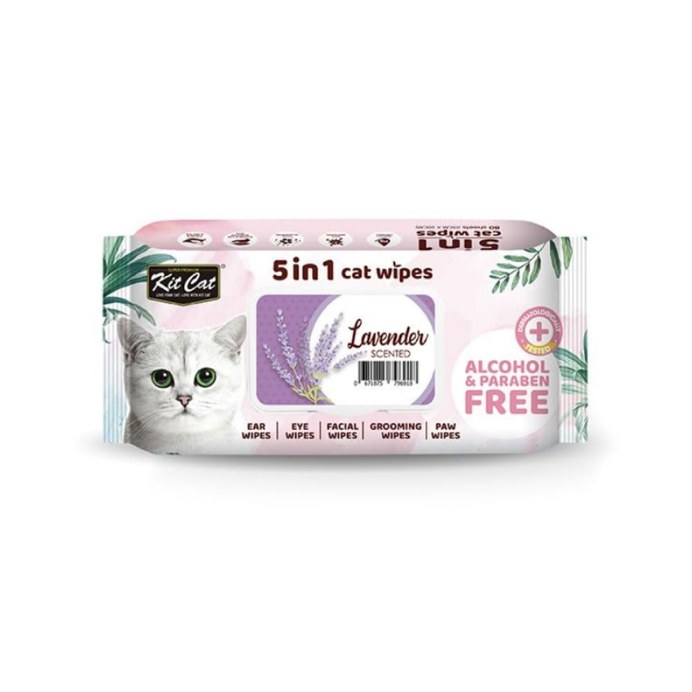 Kit Cat Kitcat 5 In 1 Cat Wipes Lavender, Light Pink