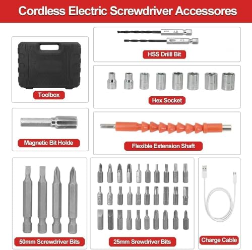Image of 47 in 1 Electric Screwdriver Set, 3.6V Cordless & Rechargeable, 3.5N.m Max Torque, USB Power Rechargeable Screwdriver with 44pcs Driver Bits, Ideal for Small Projects