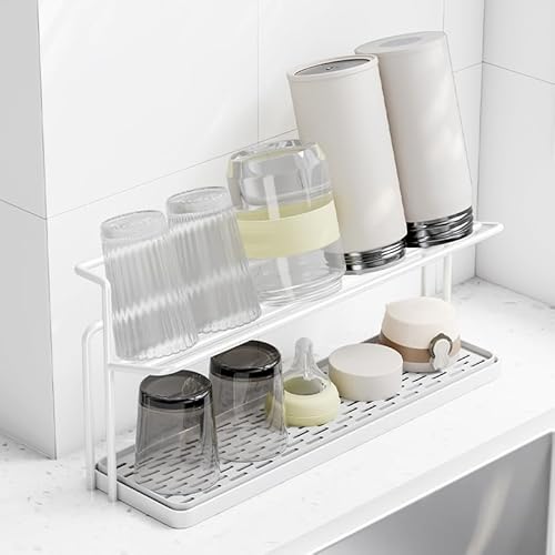 Aiusafacai Bottle Drying Rack for Kitchen Countertop - Two-Tier Design for Water Bottles and Tumblers, Space-Saving Storage Stand with Drainage Tray