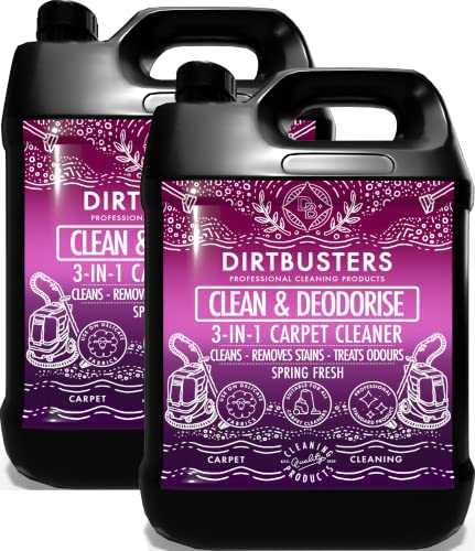 Dirtbusters 3 in 1 Teppich- und Polsterreiniger mit frischem Frühlingsduft - reinigt & desodoriert - ideal für Reinigungsmaschinen - entfernt unangenehme Gerüche - 2 x 5 Liter Cover