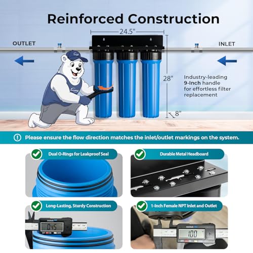 iSpring Whole House Water Filter System, Reduces Iron, Manganese, Chlorine, Sediment, Taste, and Odor, 3-Stage Iron Filter Whole House, Model: WGB32BM