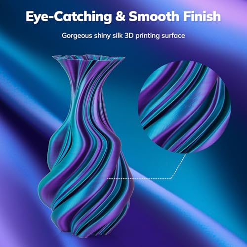 Image of AMOLEN Silk PLA 3D Printer Filament, Dual Color Blue Green & Dark Violet PLA 1.75mm, Shiny Color Change Filament 3D Printing PLA Filament for Most FDM 3D Printer, 1kg Spool(2.2lbs)