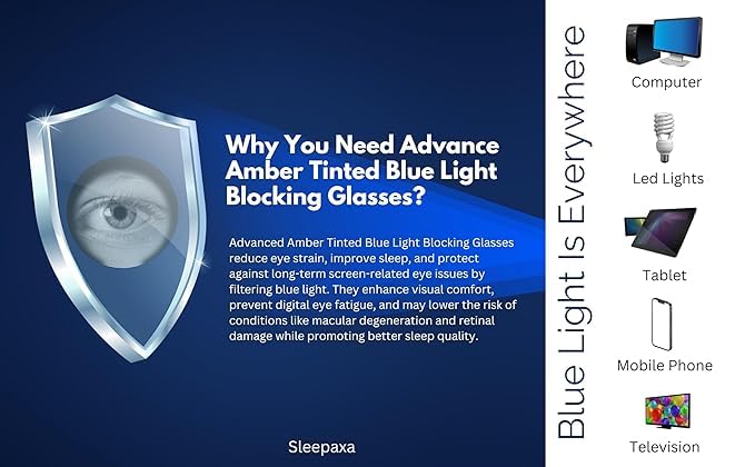 Image of Advanced Amber Blue Light Blocking Glasses for Men & Women, Round 12g Lightweight TR90 Frame, CR39 Lens, Anti-Glare, UV Protection for Computer, Mobile, Gaming & Sleep Support, Black