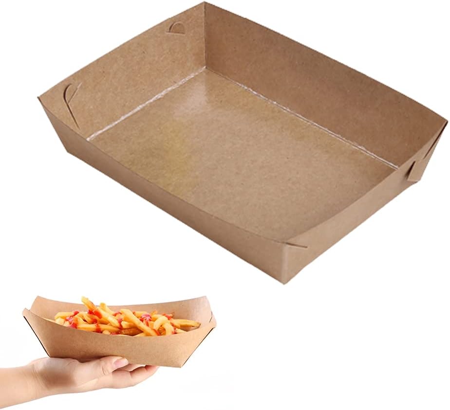 Amazon｜Amandakasa クラフト紙 包装紙 フードトレイ 茶色 フードトレイ クラフト紙フードトレイ ファーストフード段ボール