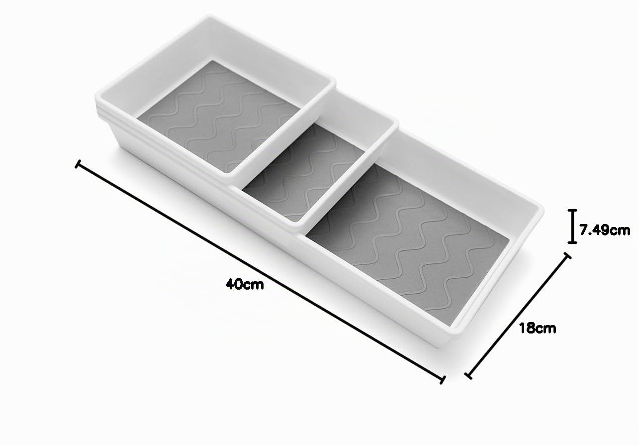 Addis, scatole porta oggetti, di alta qualità, con base morbida, per riordinare il cassetto, plastica, White/Grey, 18 x 40 x 7.5 cm
