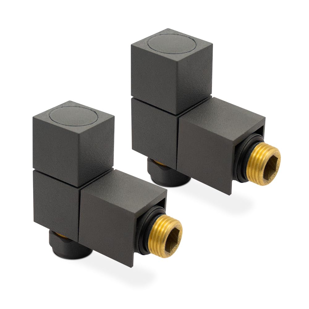 Anthracite Square Cubic Angled Modern Standard Radiator Towel Rail Valves Central Heating (Pair) 1/2" BSP