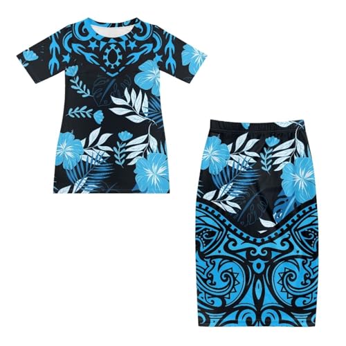 2024 Polynesian Tribal Samoa Dress Short Sleeve Womens Two Piece Set Outfits 2pcs4