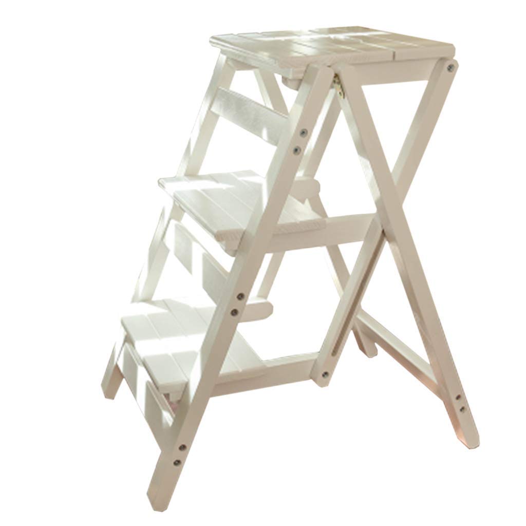 Escabeau en bois massif blanc, chaise pliante au design épuré