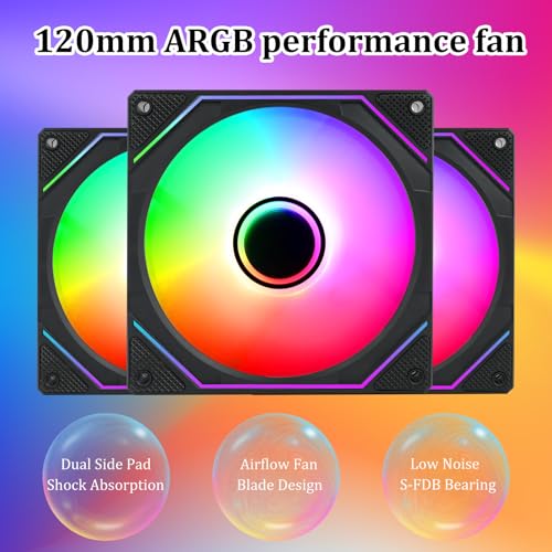 Ventiladores de carcasa 120mm ARGB 5V para placa base con alto flujo de aire silencioso pack de 3 2