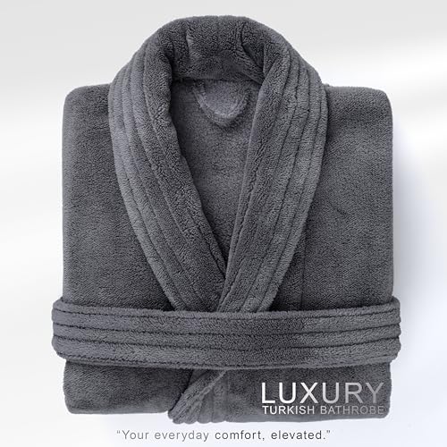 Image of American Soft Linen Women's Fleece Bathrobe - Luxury Soft, Plush, Fuzzy & Warm Turkish Robe for Women, Cozy Spa Quality Adult Bathroom Lounge Robe, Gray S