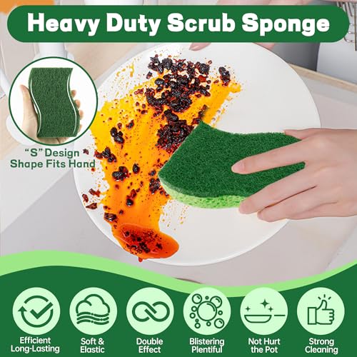 Image of 12 Count Heavy Duty Scrub Sponges,Long Lasting Cleaning Sponges for Cleaning Kitchen and Household, Dishes,Dual Sided Kitchen Sponges for Non-Coated Cookware-Green