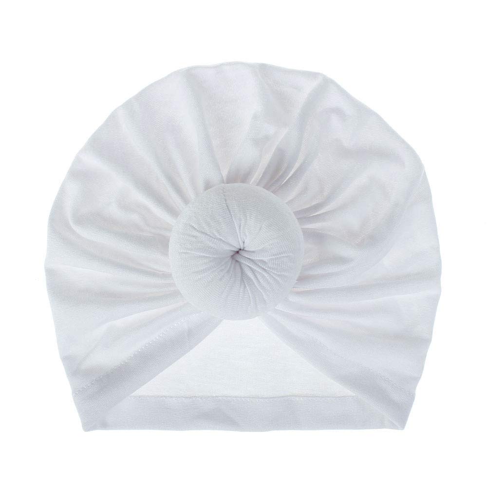 Camelliass Women's White Newborn Baby Girls Boys Turban Hat Soft Infant Wraps Hat Knot Turban Cap Headbands Headwear Bohemian Head Knot Wrap Hat 0-3 Years (White)