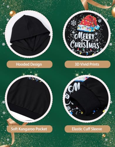 Kids' Merry Christmas Black Hoodie, alternative view 3