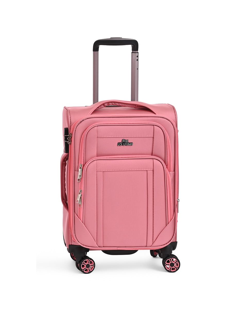 Us urban: Maleta de viaje 10 kg de Mano Carry on 20 pulgadas de tela resistente, Asa expandible, Candado y 4 Ruedas dobles Giratorias 360 grados, cabina del avion, Deportiva, Ampliable (Rosa)