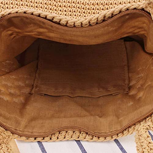 Straw Shoulder Beach Bag Cotton Thread Hand-crocheted Bag Handmade Shoulder Bag Large Capacity Messenger Bag for Women (Brown)3
