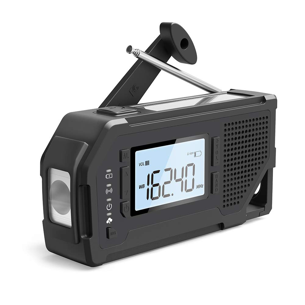 Zukakii 2000 Emergency Weather Radio, Portable Solar Hand Crank AM/FM Radio 4 Power Sources Battery Powered with LED Flashlight LCD Screen SOS Alarm Survival Bracelet for Outdoor Emergency