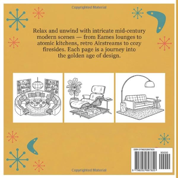 Atomic Home: A Mid-Century Modern Coloring Book: InteriorsAn Adult Coloring Book Featuring Retro Furniture, Atomic Age Decor, and Vintage 1950/60s ... and Easy Coloring Books by Coloring Lane) image 3