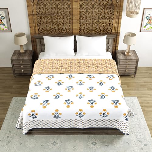 Image of BLOCKS OF INDIA 100% Cotton Dohar King Size Reversible Hand Block Printed Malmal Summer Dohar /Blanket (Color 46)