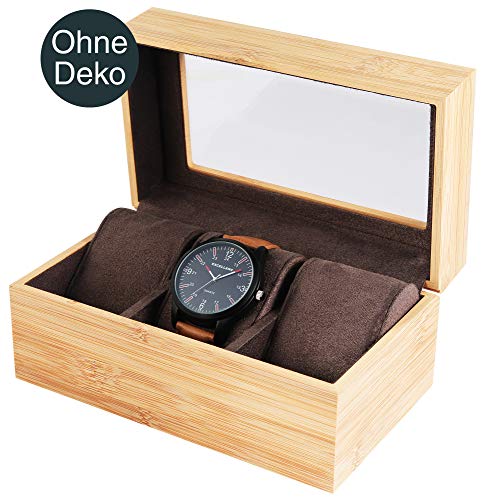 Horlogeetui, horlogebox voor 3 horloges, van bamboehout met kijkvenster - Afbeelding 4