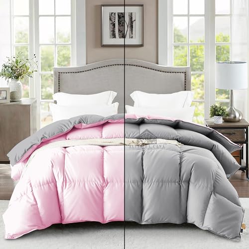 Image of Reversible Heavy Winter Comforter Single Size 60 inchX90 inch | 600 GSM Fill for Winter Comforter /Rajai /Duvet /Blanket Hotel Luxury Soft Fluffy Single Size - Baby Pink /Silver Grey Color