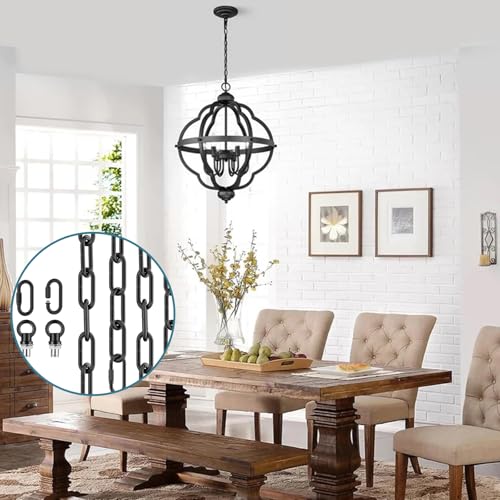 Image of garini 15 Feet Industrial Black Light Fixture Chain, Adjustable Metal Pendant Chandelier Chain Extension with Detachable Link, Maximum Load is 66 Pounds
