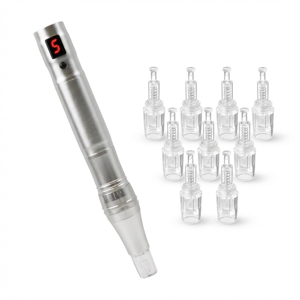 Goodoo Microneedle Derma Roller Pen for Home Use Microneedling Stamp Pen 0 25mm 10 PCS 36pin Silver