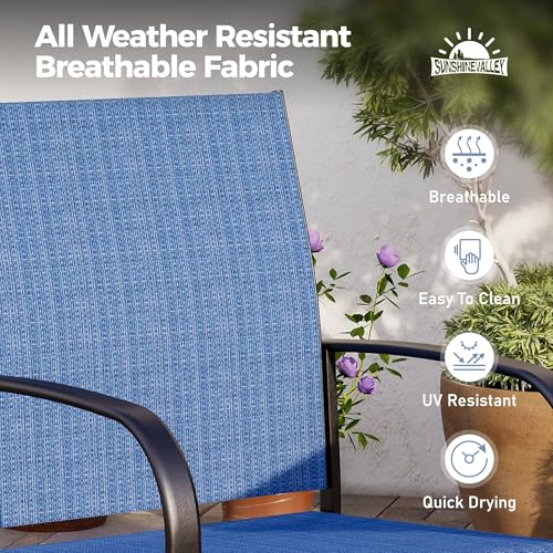 Image of SUNSHINE VALLEY 5pc Patio Dining Set, 42 inch Round Table & 4 Blue Chairs