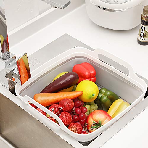 Ddluck Dish Basin Collapsible With Drain Plug Carry Handles For 9L Large Capacity, Washing Basin, Collapsible Dish Tub For Rv Sink, Vegetable, Fruit, Food Sink Strainer Dish Washing Tub - Gray #TOP4