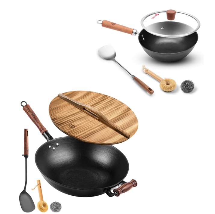 Wok de hierro fundido con tapa de 10.2 pulgadas miniatura 1