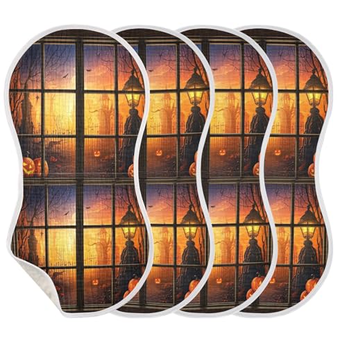 Muslin Burp Cloth for Baby 2PCS Halloween Window Scene Super Absorbent Burping Cloths, Bibs for Newborn Boys Girls3