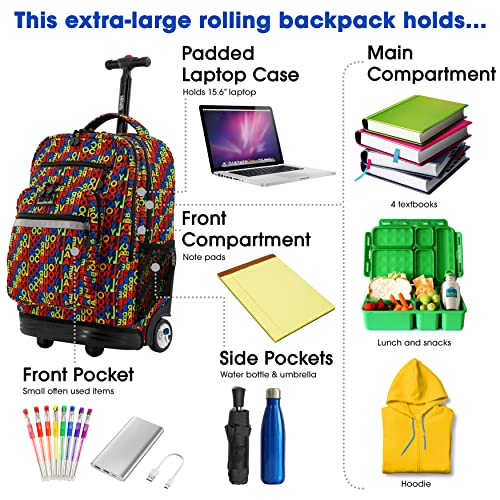 Image of J World Sundance Laptop Rolling Backpack for Girls Boys. Roller Bookbag with Wheels, 20 Inch, RYC
