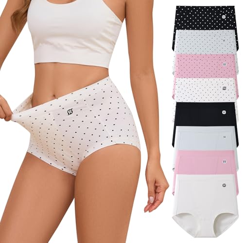 Womens Underwear Pima Cotton High Waisted Ladies Panties Full Coverage Briefs 8 Pack (Regular & Plus Size)