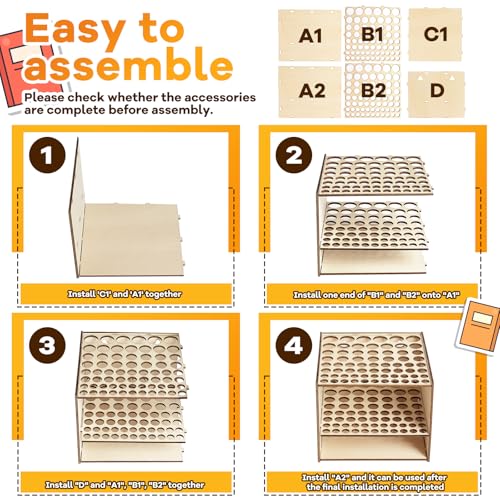 Image of 2 Pack Wooden Paint Brush Holder 67 Holes Wood Paint Brush Rack Paintbrush Holder Organizer for Colored Pencils Brushes
